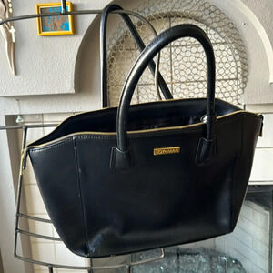 Joy & Iman Black Leather Tote Large Shoulder Bag Best Friend Satchel Top Handles